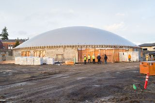 Marcus Larson / News-Register##
The domed career-technology center, located between Y-C s high school and intermediate school, is the first school dome of its type in Oregon. Marcus Larson / News-Register##
The domed career-technology center, located between Y-C s high school and intermediate school, is the first school dome of its type in Oregon.