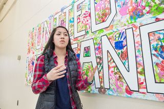 Marcus Larson/News-Register##
Mac High student body president Allison Robertson talks about an art installation she helped make possible as part of leadership class. Marcus Larson/News-Register##
Mac High student body president Allison Robertson talks about an art installation she helped make possible as part of leadership class.
