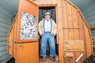 Marcus Larson/News-Register##Luis Vidart, who lives near Yamhill, built a traditional Basque herders’ wagon using 90 percent recycled wood. Pulled by horses, the wagon features a sleeping platform, storage area and stove for heating and cooking — especially favorites such as lamb stew, he said. Vidart came to the U.S. from Spain at 18 to work as a sheepherder, then moved to Oregon as a logger. Marcus Larson/News-Register##Luis Vidart, who lives near Yamhill, built a traditional Basque herders’ wagon using 90 percent recycled wood. Pulled by horses, the wagon features a sleeping platform, storage area and stove for heating and cooking — especially favorites such as lamb stew, he said. Vidart came to the U.S. from Spain at 18 to work as a sheepherder, then moved to Oregon as a logger.