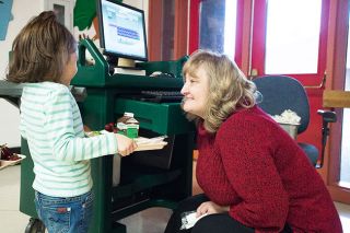 Marcus Larson/News-Register##
Lynne Shore, right, visits with student Kiara Gettle as she purchases her lunch. Marcus Larson/News-Register##
Lynne Shore, right, visits with student Kiara Gettle as she purchases her lunch.