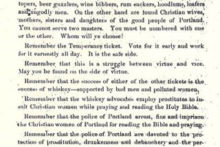 Image: University of Oregon Libraries ##
The first page of the “Voters’ Book of Remembrance,” A.C. Edmunds’ double-sided election’s-eve flier, which insulted Portland voters badly enough to turn them off both temperance and women’s suffrage for nearly 40 years.