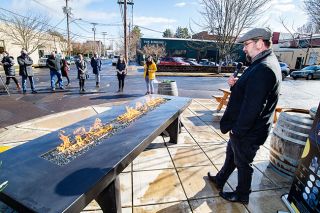 Marcus Larson/News-Register ## John Mead, founder of Vesuvian Forge, demos a new product, the Pompei Fire Table. Made of special low-carbon-emission concrete, the table can be used for outdoor dining at restaurants, homes and wineries.