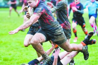 Marcus Larson/News-Register##
Valley Rams’ Colton Saddoris plows through a Beaverton Barbarian in Saturday’s league matchup. Marcus Larson/News-Register##
Valley Rams’ Colton Saddoris plows through a Beaverton Barbarian in Saturday’s league matchup.