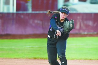 Rusty Rae/News-Register##
Linfield shortstop Makenna Clizer makes the throw to first base during the Linfield-Pacific series. Rusty Rae/News-Register##
Linfield shortstop Makenna Clizer makes the throw to first base during the Linfield-Pacific series.