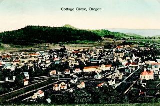## A postcard image showing a bird’s-eye view of Cottage Grove in 1903. ## A postcard image showing a bird’s-eye view of Cottage Grove in 1903.