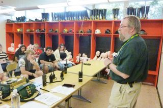 Starla Pointer / News-Register##
Darrell Flood, who works with the Yamhill County Community Emergency Response Team, talks to Mac High students about effective and professional radio communication. Starla Pointer / News-Register##
Darrell Flood, who works with the Yamhill County Community Emergency Response Team, talks to Mac High students about effective and professional radio communication.