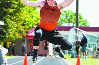 Marcus Larson/News-Register##
Willamina’s David Hensley won the WVL championship in the triple jump. Marcus Larson/News-Register##
Willamina’s David Hensley won the WVL championship in the triple jump.