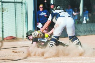 Marcus Larson/News-Register##
Kassidee Bates is called out during the game with West Albany. Marcus Larson/News-Register##
Kassidee Bates is called out during the game with West Albany.