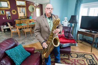 Marcus Larson/News-Register
##Fred Graff loves the deep, resonant sound of the baritone saxophone. He also plays tenor, alto and soprano sax. Marcus Larson/News-Register
##Fred Graff loves the deep, resonant sound of the baritone saxophone. He also plays tenor, alto and soprano sax.