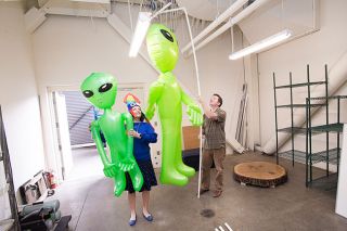 Marcus Larson/News-Register##
Chemeketa s Holly Nelson and Paul Davis demonstrate this years dancing aliens. Members of their group plan to turn themselves into greens for Saturdays parade. Marcus Larson/News-Register##
Chemeketa s Holly Nelson and Paul Davis demonstrate this years dancing aliens. Members of their group plan to turn themselves into greens for Saturdays parade.