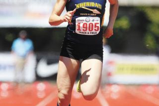 Rockne Roll/News-Register##
Sheridan’s Ronnie Van Zant finished second in her preliminary heat of the Class 3A Girls 100-Meter Dash, qualifying for Friday’s finals at Hayward Field in Eugene. Rockne Roll/News-Register##
Sheridan’s Ronnie Van Zant finished second in her preliminary heat of the Class 3A Girls 100-Meter Dash, qualifying for Friday’s finals at Hayward Field in Eugene.