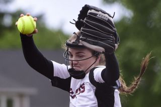 Marcus Larson/News-Register##
Haley Couch had 10 strikeouts for Dayton in its contest with Glide in the quarterfinal round of the OSAA 3A State Softball Tournament. Marcus Larson/News-Register##
Haley Couch had 10 strikeouts for Dayton in its contest with Glide in the quarterfinal round of the OSAA 3A State Softball Tournament.