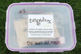 Submitted photo##“Tangleboxes” containing rubber stamps and guest books will be hidden in 11 county, city and state parks this summer. Clue-filled passports cost $5. Submitted photo##“Tangleboxes” containing rubber stamps and guest books will be hidden in 11 county, city and state parks this summer. Clue-filled passports cost $5.