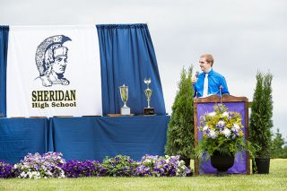 Marcus Larson/News-Register##
Sheridan High basketball coach Alex Keller gives the commencement speech for the class of 2017. Marcus Larson/News-Register##
Sheridan High basketball coach Alex Keller gives the commencement speech for the class of 2017.