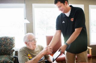 Rockne Roll/News-Register##
Mark McKinney of Yamhill-Carlton High School presents Francis Tooter Laughlin with his high school diploma in a ceremony held at Life Care Center of McMinnville Wednesday, June 13. Rockne Roll/News-Register##
Mark McKinney of Yamhill-Carlton High School presents Francis Tooter Laughlin with his high school diploma in a ceremony held at Life Care Center of McMinnville Wednesday, June 13.