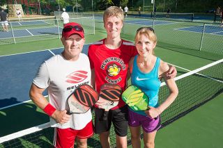 Marcus Larson/News-Register##
A family of pickleballers: From the left: Dad Tim Gardner, William Gardner, and mom Linda Scherf. All three have found fellowship, community and success on the pickeball courts. Marcus Larson/News-Register##
A family of pickleballers: From the left: Dad Tim Gardner, William Gardner, and mom Linda Scherf. All three have found fellowship, community and success on the pickeball courts.