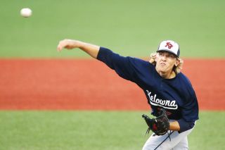 Rockne Roll/News-Register##
McMinnville Grizzly alum and Kelowna Falcons pitcher Kade Mechals delivers a pitch in the Falcons’ 14-7 victory over the Corvallis Knights Wednesday night at Goss Stadium in Corvallis. Rockne Roll/News-Register##
McMinnville Grizzly alum and Kelowna Falcons pitcher Kade Mechals delivers a pitch in the Falcons’ 14-7 victory over the Corvallis Knights Wednesday night at Goss Stadium in Corvallis.