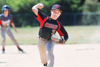 Rusty Rae/News-Register##
Grayson Seehawer gives the opposition a Michael Jordan look as he pitches in tourney action. Rusty Rae/News-Register##
Grayson Seehawer gives the opposition a Michael Jordan look as he pitches in tourney action.