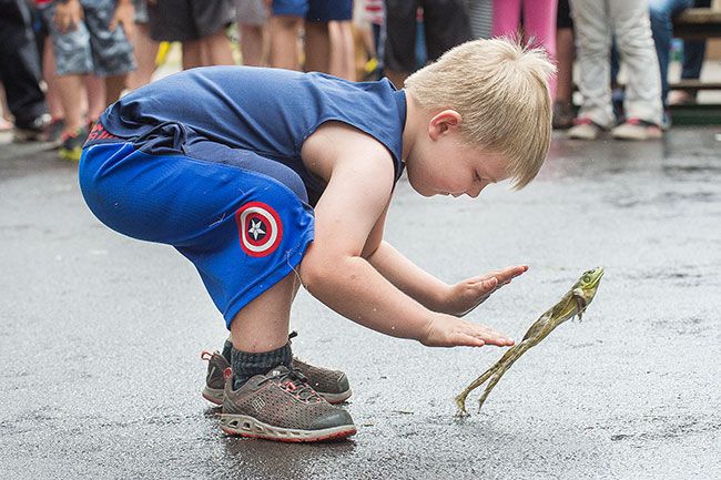 News-Register file photo##Grayson Luttrell and “Ironman” compete in the frog jumping contest during last year’s Yamhill Derby Days.