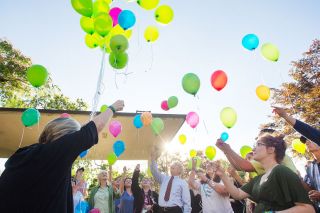 Rockne Roll/News-Register##Participants release balloons into the evening sky at a gathering last Thursday at the Yamhill County Courthouse to remember the victims of the May 2016 street racing crash on Highway 99W north of McMinnville. Rockne Roll/News-Register##Participants release balloons into the evening sky at a gathering last Thursday at the Yamhill County Courthouse to remember the victims of the May 2016 street racing crash on Highway 99W north of McMinnville.
