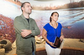 Marcus Larson/News-Register##Travis Stewart, interpretive coordinator at the Chachalu Museum and Cultural Center, and Sara Thompson, deputy press secretary for the Confederated Tribes of Grand Ronde, introduce an exhibit of tribal artifacts on loan from the British Museum. Marcus Larson/News-Register##Travis Stewart, interpretive coordinator at the Chachalu Museum and Cultural Center, and Sara Thompson, deputy press secretary for the Confederated Tribes of Grand Ronde, introduce an exhibit of tribal artifacts on loan from the British Museum.