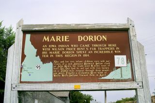 Image: Rebecca Maxwell/ HMDb.org##This historical marker near Fort Boise commemorates the winter Marie Dorion spent in the Idaho wilderness en route back to Astoria in the winter of early 1814. Image: Rebecca Maxwell/ HMDb.org##This historical marker near Fort Boise commemorates the winter Marie Dorion spent in the Idaho wilderness en route back to Astoria in the winter of early 1814.