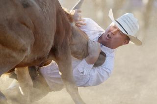 Rockne Roll/News-Register##
Dayton’s Hayden Fullerton was never able to get control of this steer and finished out of the money. Rockne Roll/News-Register##
Dayton’s Hayden Fullerton was never able to get control of this steer and finished out of the money.
