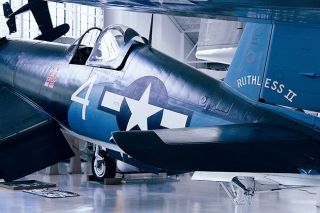 Eric Kilby photo/Flickr Creative Commons##The Goodyear FG-1D Corsair, pictured here at in at the Evergreen Aviation Museum in 2012, was sold earlier this year by Fall Events Center owner Steve Down, who acquired it and eight other planes during bankruptcy proceedings. Eric Kilby photo/Flickr Creative Commons##The Goodyear FG-1D Corsair, pictured here at in at the Evergreen Aviation Museum in 2012, was sold earlier this year by Fall Events Center owner Steve Down, who acquired it and eight other planes during bankruptcy proceedings.