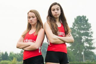 Marcus Larson/News-Register##
Grizzly girls’ cross country runners Emily Cinnamon and Grace Bliven are confident the team can overcome rival Forest Grove this season. Marcus Larson/News-Register##
Grizzly girls’ cross country runners Emily Cinnamon and Grace Bliven are confident the team can overcome rival Forest Grove this season.
