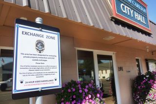 Starla Pointer / News-Register##Carlton police suggest using a safe zone outside city hall to make exchanges. Starla Pointer / News-Register##Carlton police suggest using a safe zone outside city hall to make exchanges.