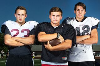 Rockne Roll/News-Register##
Dayton’s three-headed monster on offense consists of running backs (from the left) Aiden Huber, Zach Russell, and Owen McLoud. Rockne Roll/News-Register##
Dayton’s three-headed monster on offense consists of running backs (from the left) Aiden Huber, Zach Russell, and Owen McLoud.