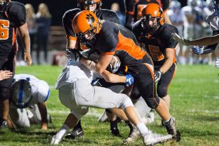 Marcus Larson/News-Register##
Yamhill-Carlton s Colton Saddoris powers his way into the end zone for the Tigers only touchdown of the game. Marcus Larson/News-Register##
Yamhill-Carlton s Colton Saddoris powers his way into the end zone for the Tigers only touchdown of the game.