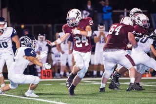 Marcus Larson/News-Register##
Dayton’s Liam Munoz stiff arms a Pleasant Hill defender. Munoz rushed for a team-high 158 yards and scored twice. Marcus Larson/News-Register##
Dayton’s Liam Munoz stiff arms a Pleasant Hill defender. Munoz rushed for a team-high 158 yards and scored twice.