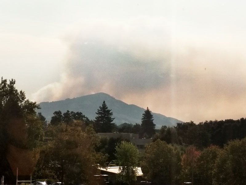 Submitted photo##Thick smoke from wildfires looms over Santa Rosa Memorial Hospital, where former McMinnville resident Jen Bryant ha been working for a year.