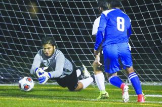 Rockne Roll/News-Register##
Dayton keeper Mike Duarte makes a save in the Pirates’ Class 3A/2A/1A Special District Two match against Gervais Thursday, at Gubser Field in Dayton. Rockne Roll/News-Register##
Dayton keeper Mike Duarte makes a save in the Pirates’ Class 3A/2A/1A Special District Two match against Gervais Thursday, at Gubser Field in Dayton.