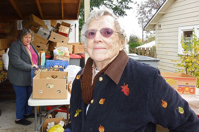 Starla Pointer/News-Register##Ellen McMurray keeps a positive outlook, no matter what happens. “Don’t hold a grudge,” she advises. The 90-year-old is a regular volunteer at the Yamhill-Carlton Food Bank.