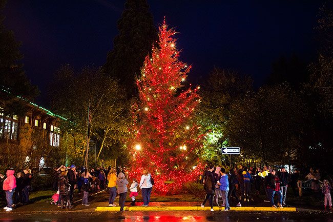 Marcus Larson / News-Register##McMinnville s city Christmas tree brightens the west end of Third Street.