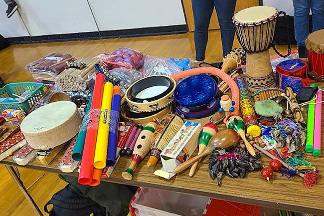 Submitted photo##The nonprofit
Snowman Foundation provided
glockenspiels, cowbells, sleigh bells, boomwhackers, rhythm
sticks and other instruments to Faulconer Chapman School in Sheridan. They will be useful for making music as well as teaching musical concepts, teachers said.