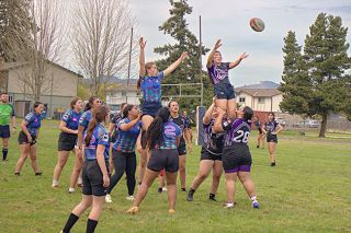 Courtesy of Brian Bernier##Panthers Brhea Burley and Savhanna Boyd lifting Destiny Lemus for a lineout vs the East County Grackles.