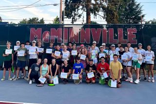 All 34 athletes who participated in the third-annual sibling tournament pose for a photo at Cowls Court. Everyone received a placard, with the top three finishers getting medals.
Photo courtesy of Mackenzie Fraser All 34 athletes who participated in the third-annual sibling tournament pose for a photo at Cowls Court. Everyone received a placard, with the top three finishers getting medals.
Photo courtesy of Mackenzie Fraser