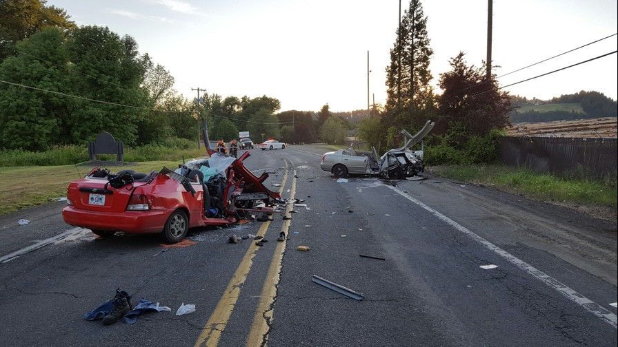 Oregon State Police photo##This was the scene following the two-vehicle crash June 24, 2016 just west of Sheridan on Highway 18B. A Sheridan man, driving the car in the foreground, was killed and three others were injured, including his sister.