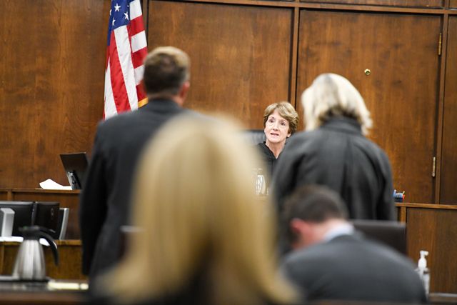 Rusy Rae/News-Register##Presiding Judge Cynthia Easterday listens to Michael Wolfe s defense team.