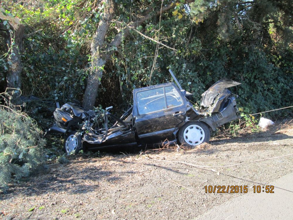 Photos courtesy Oregon State Police##A Carlton man was injured in a single vehicle crash Thursday morning on Highway 240.
