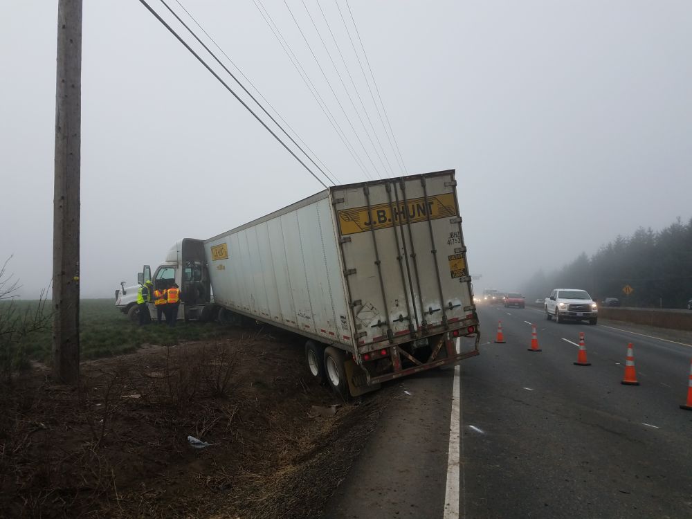 Oregon State Police photos##A Washington state truck driver suffered a heart attack that resulted in a two-vehicle crash just south of Dundee early Wednesday morning. He was pronounced dead at the hospital.