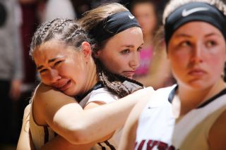 Rockne Roll/News-Register##
Dayton s Gabby Shadden is comforted by teammate Shawnie Spink after the girls 36-34 loss to Blanchet Catholic in the championship contest. Rockne Roll/News-Register##
Dayton s Gabby Shadden is comforted by teammate Shawnie Spink after the girls 36-34 loss to Blanchet Catholic in the championship contest.
