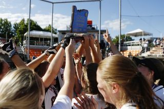 Rockne Roll/News-Register##
Dayton players hoist the OSAA Class 3A Softball State Championship Trophy after their extra-innings victory over Rainier in the title game Friday, June 1, at Oregon State University in Corvallis. Rockne Roll/News-Register##
Dayton players hoist the OSAA Class 3A Softball State Championship Trophy after their extra-innings victory over Rainier in the title game Friday, June 1, at Oregon State University in Corvallis.