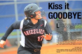Rusty Rae/News-Register##
Payton Hudson watches her grand slam home run go over the fence in the Grizzlies 14-2 win over the Saxons. Rusty Rae/News-Register##
Payton Hudson watches her grand slam home run go over the fence in the Grizzlies 14-2 win over the Saxons.
