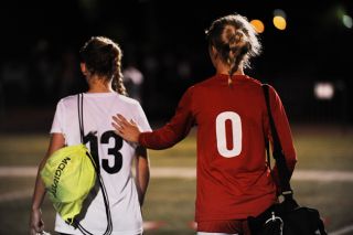 Rusty Rae/News-Register##
kassidy Zinda give Ally Legard a pat on the back as they leave Wortman Stadium after a tough 1-0 league opening loss to West Albany. Rusty Rae/News-Register##
kassidy Zinda give Ally Legard a pat on the back as they leave Wortman Stadium after a tough 1-0 league opening loss to West Albany.
