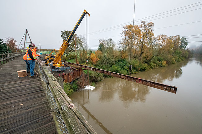 Dayton span swings into place