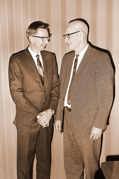 (January 3, 1968)##New post of office manager at First Federal Savings and Loan Association of McMinnville will be filled by Howard Struxness (left), long-time local resident and businessman. The appointment was announced by Maurice Parmenter (right), manager of First Federal. Struxness will assume his duties Feb. 1.